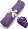 African Net Sponge, Exfoliating Body Scrubber, Soft Satin Silk Bonnet for Men Women Hair Bonnet for Sleeping, Double Layer Silk Sleep Cap, Purple, HomeyVenture