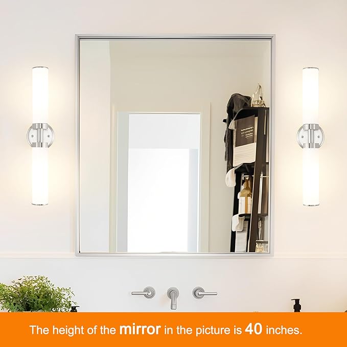 Brushed Nickel Wall Sconces Set of 2, Modern Bathroom Vanity Lights for Mirror, Wall Light Fixtures with Milk Glass for Bathroom, Bedroom, Hallway, E26 Base, Bulbs Required, 22.05 Inch