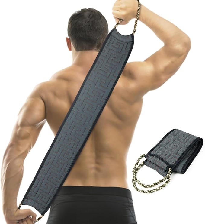 Exfoliating Back Scrubber for Shower, 34 Inches Back Scrubber with Handles, Double Sided Body Exfoliator Bath Tool, Exfoliating Washcloth to Scrub Your Body Deeply for Men & Women (Gray)