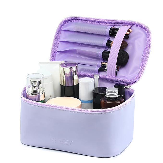 Meiyuuo Makeup Bag Large Cosmetic Bags for Women Girls Cute Travel Zipper Pouch Toiletry Organizer for Beauty Essentials Waterproof (Lavender Purple)