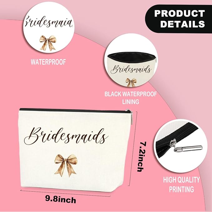 3PCS Luxury Makeup Bag Gift for Bridesmaid Proposal, Bachelorette Swag, Bridal Party - Thoughtful Present Women Ladies Friend Coworker - Travel Cosmetic Organizer