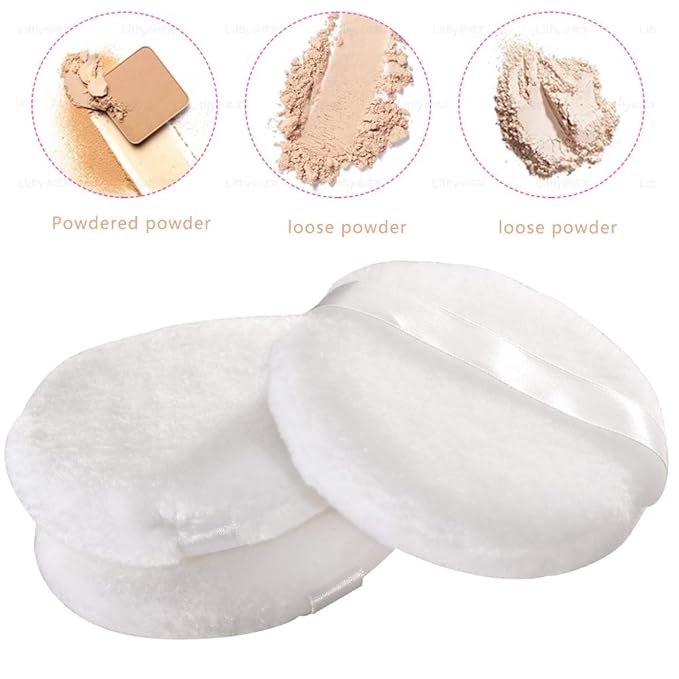 4 Pack Extra Large Body Powder Puff, Soft Cotton Powder Puffs 4.13 Inch Dusting Powder Puff Washable Round Powder Puffs for Woman Baby Body Face Loose Dusting Powder