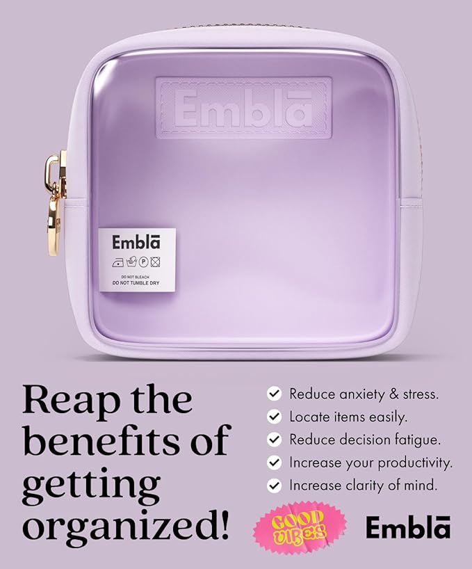 Embla Clear Small Makeup Bag for Purse Cute Mini Make Up Nylon Organizers Tiny Cosmetic Bags for Women Girls Little Toiletry Travel Pouches Zipper Skincare Pouch Organizer Lavender
