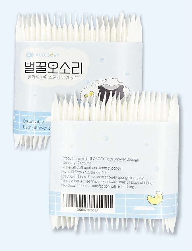 Disposable Bath Sponge White 24Pack / Easy to Carry Anytime, Anywhere/Travel, Camping, Clean Shower Supplies