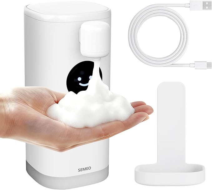 Automatic Foaming Soap Dispenser 350ml Touchless - Smart Hand Soap Dispenser with LED Smile Timer, Type-C Rechargeable 180-Day Battery, IPX7 Waterproof, Wall Mounted for Bathroom & Kitchen
