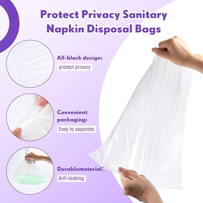 600 Pcs/ 2 Roll Sanitary Napkin Receptacle Liner, Sanitary Napkin Disposal Bags Feminine Hygiene Disposal Bags Women Personal Supplies for Tampon Bathroom, 11.81 x 15.63 Inch