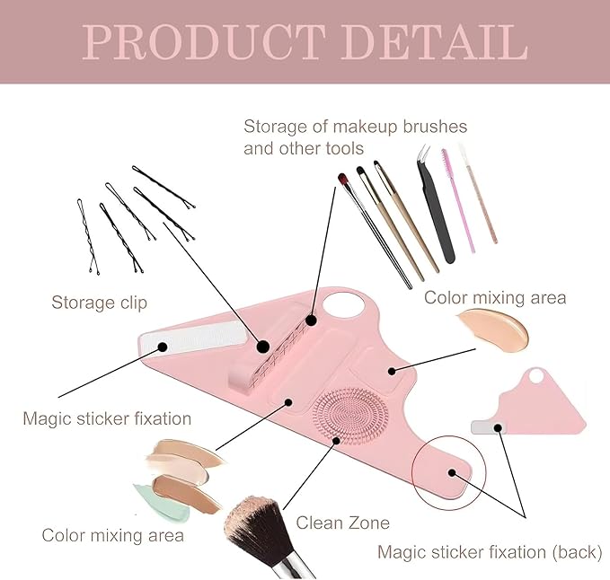Makeup Mixing Palette Wristband, Silicone Makeup Brush Travel Case, Professional Cosmetic Display Cases Tools Strap for Pigment Makeup Art Nail Palette, Easy Cleaner(Pink)