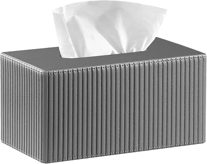 Larger Tissue Box Cover, Modern PU Leather Rectangular Facial Tissue Holder, Minimalist Tissue Organizer/Dispenser, Napkin Storage Box for Bathroom,Vanity Countertop, Nightstand, Office, Home Decor