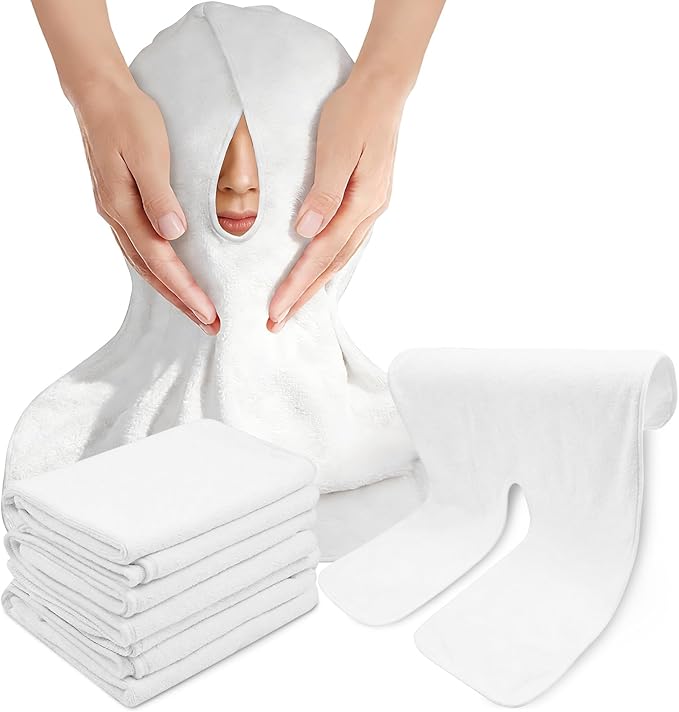 6 Pack Microfiber Facial Towels for Estheticians, U-Shaped Split Design Facials Mask, Wrap Soft Spa Cloth for Steam Massage, Barbers, Salons, Skin Care