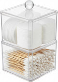 Cotton Swab Holder with Plastic Lid, Clear PS Qtip Container, Double Layer Stackable Bathroom Organizer for Cotton Balls & Pads, Vanity Storage, Dorm Room Essentials, Small Space Decor