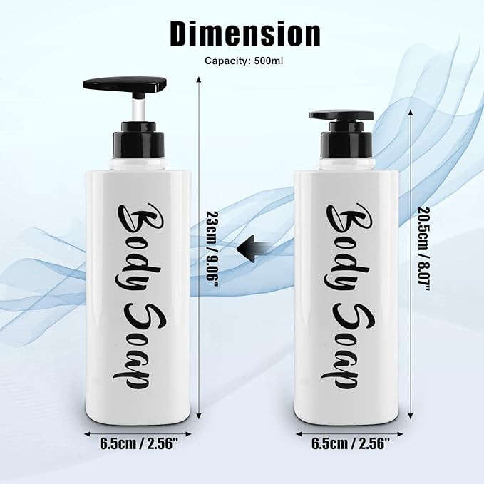16.9oz Shampoo and Conditioner Dispenser Set of 3-Printed Shower Soap Dispenser Plastic Shampoo Bottles Refillable with Pump - Shampoo Conditioner Body Wash Dispenser for Bathroom Shower Wall