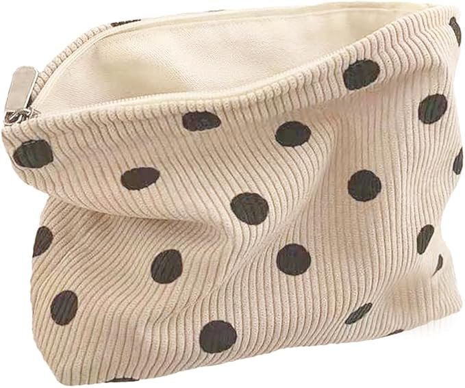 SxoSyo Cosmetic Bags for Women Makeup Bag Large Capacity Purse Travel Toiletries Zipper Storage Pouch Make up Brushes Organizer for Gifts (Corduroy, White dot)