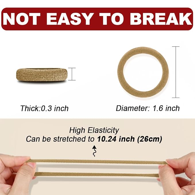 150PCS Hair Ties, IKOCO Hair Ties for Women No Damage, Cotton Seamless Ponytail Holders for Thick Hair, Light Brown