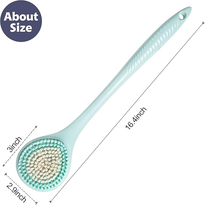 BEDELITE Back Bath Brush Long Handle for Shower of 2 - Soft Shower Brush for Men & Women,Back Brush Scrubber - 16.4" Long Skin Exfoliator for Bath Scrubber Body Brush（Blue & Blue）