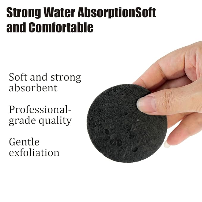 100-Count Facial Sponges Compressed Natural Cellulose Sponge Round Shape Face Sponge for Face Cleansing Exfoliating and Makeup Removal, Black