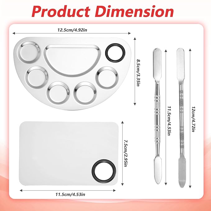 2 Set Metal Makeup Mixing Palette with Spatula, Stainless Steel Cosmetic Artist Tool Palette Reusable Beauty Tools for Foundation Mix, Facial Cosmetic, Nail Art (Sliver)