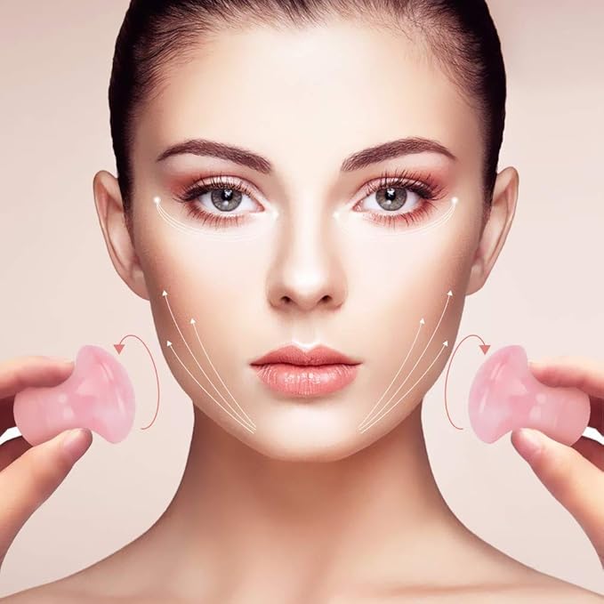 2pieces Gua Sha Tool,Gua Sha Scraping Massage Tool,Crystal Chakra Healing Stone,Mushroom Shape Guasha Facial Massage Stone for Eye Face Neck Skin Body Beauty Spa Relaxing Set(Rose Quartz)