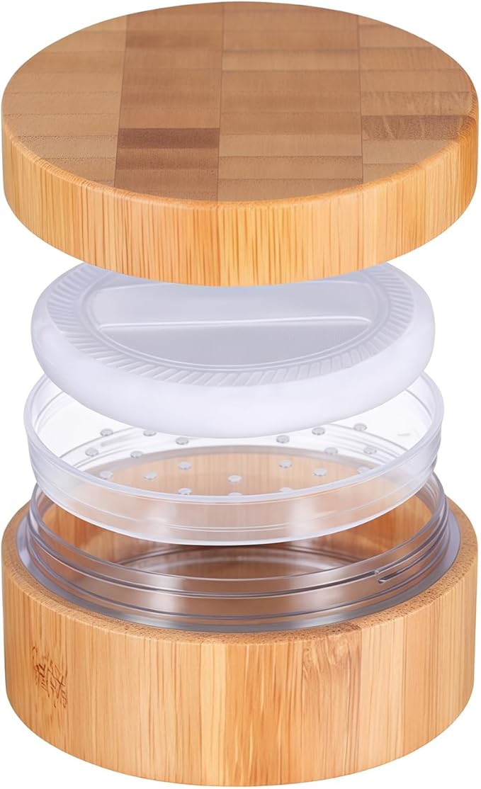 1Pk (30ml/1oz) Bamboo Empty Loose Powder Puff Case Container With Soft Sponge Puff and Sifter Lids Refillable Face and Baby Skin Care Talcum Powder Storage Holder For Travel Home Daily Use
