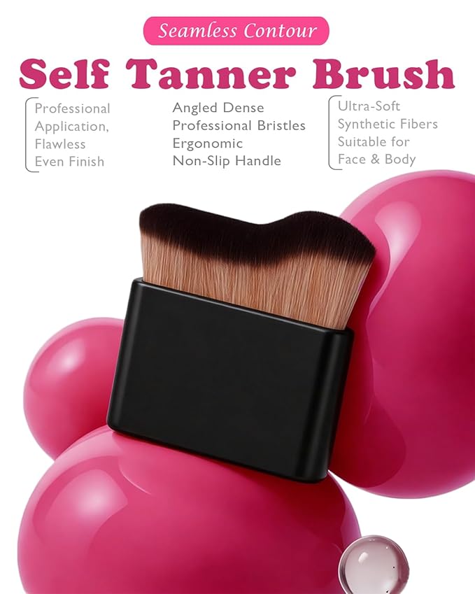 2 in 1 Professional Self Tanning Mitt Kit - Luxury Self Tanner Mitt, Self Tan Mitt And Brush Tanning Glove Kabuki Body Brush For Streak-Free Lotion, Sunless Spray Tan On Face And Body Rose Pink