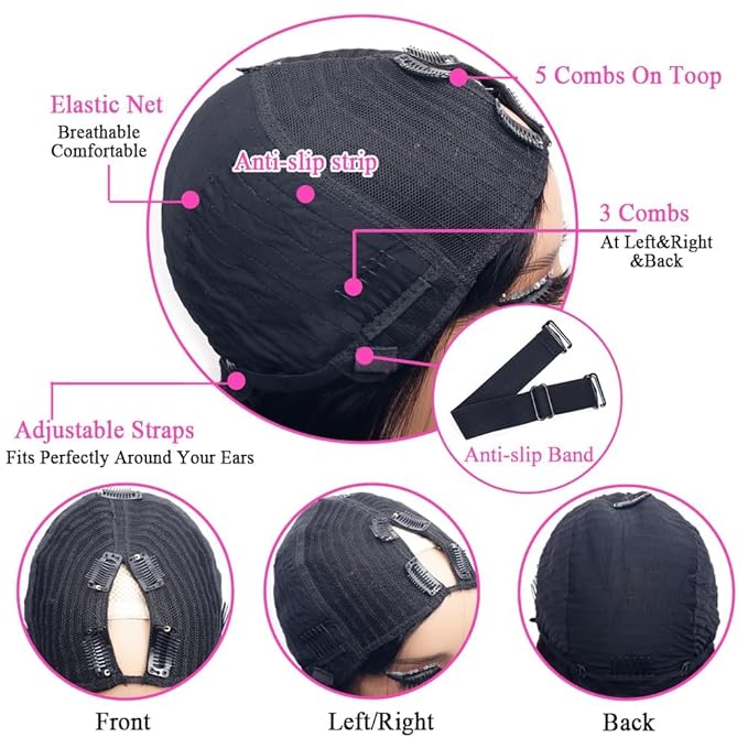 Straight V Part Wigs Human Hair Upgrade U Part Human Hair Wigs for Women Glueless Full Head Clip In Half 180% Density Natural Color (18inch)