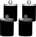Black Qtip Holder Organizer Dispenser Cotton Swabs Cans Plastic Jars with Lid Set 4 Pack Bathroom Storage Canister for Cotton Ball Floss Cotton Pads