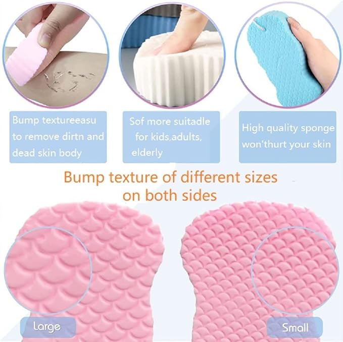 2 Pcs Magic Exfoliating Bath Sponge,3D Super Soft Body Exfoliating Bath Sponge for Adults Children and Pregnant Women Skin Friendly and Reusable. (Blue+Gray)