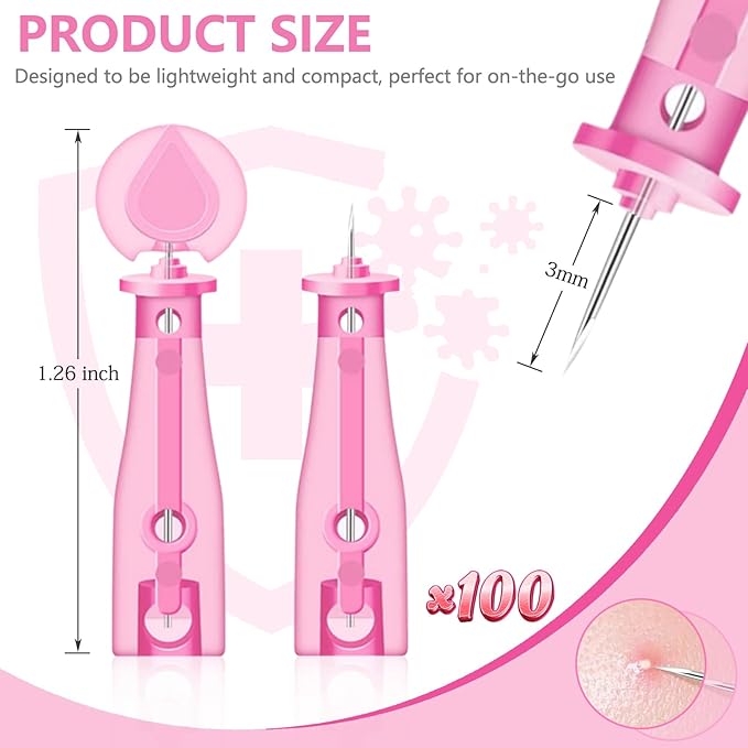 100Pcs Sterile Lancets for Pimples - Disposable Pimple Extractor Tools, Portable Acne Blackhead Remover Tools for Travel & Sensitive Skin, Sterile Acne Needles for at-Home Skin Care