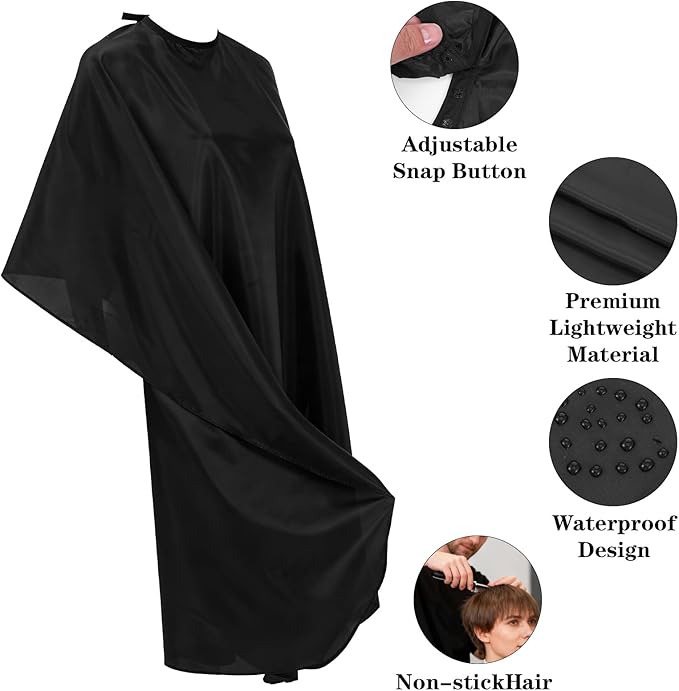 12 Pcs Barber Cape with Adjustable Snap Closure, Hair Cutting Cape, 59 x 47 Salon Apron for Women Men, Professional Hair Cutting Salon Capes for Hairstylist Hair Dye, Black