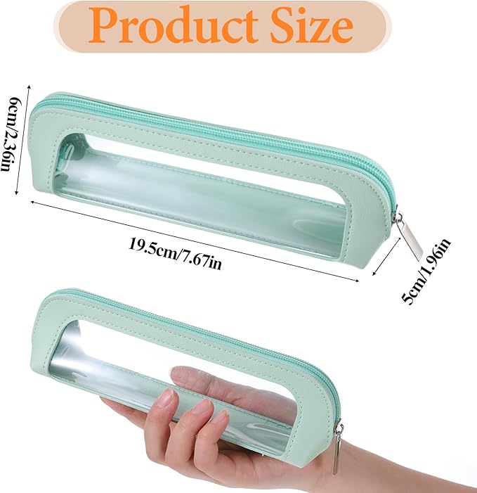 Small Clear Makeup Bag, PU Leather Travel Makeup Brush Bag Portable Transparent Waterproof Cosmetic Organizer Pouch with Zipper for Women Home Travel Office Cosmetic Storage (Light Green)
