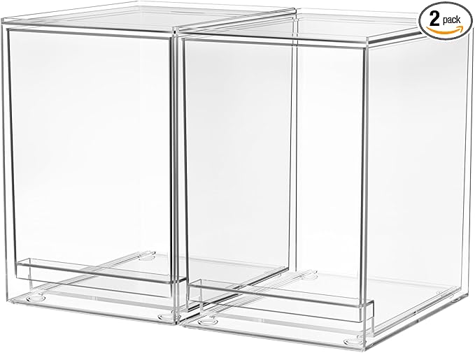 A-LuGei 【𝟮𝗣𝗖𝗦】 Acrylic Stackable Storage Drawers, 8.7" H Makeup Organizer, Bathroom Organizer and Storage, Plastic Storage Bins for Kitchen Cabinet Pantry Medicine Fridge