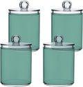 Teal Green Retro Qtip Holder Organizer Dispenser Cotton Swabs Cans Plastic Jars with Lid Set 4 Pack Bathroom Storage Canister for Cotton Ball Floss Cotton Pads
