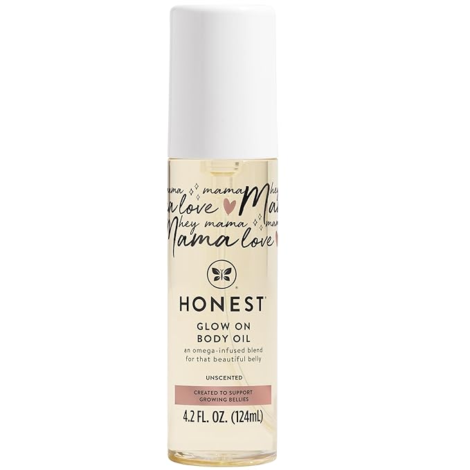The Honest Company Mama Hydrating and Soothing Glow On Body Belly Oil, Plant Based Hypoallergenic, Fragrance-Free, 4.2 fl oz
