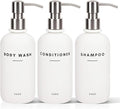 Set of 3 Shampoo and Conditioner Dispenser Stainless Steel Pump Head - 16oz Durable Shower Soap Dispenser and Shampoo Bottles - Easy to Refill Bathroom soap Dispenser Set Bathroom Decor with Labels