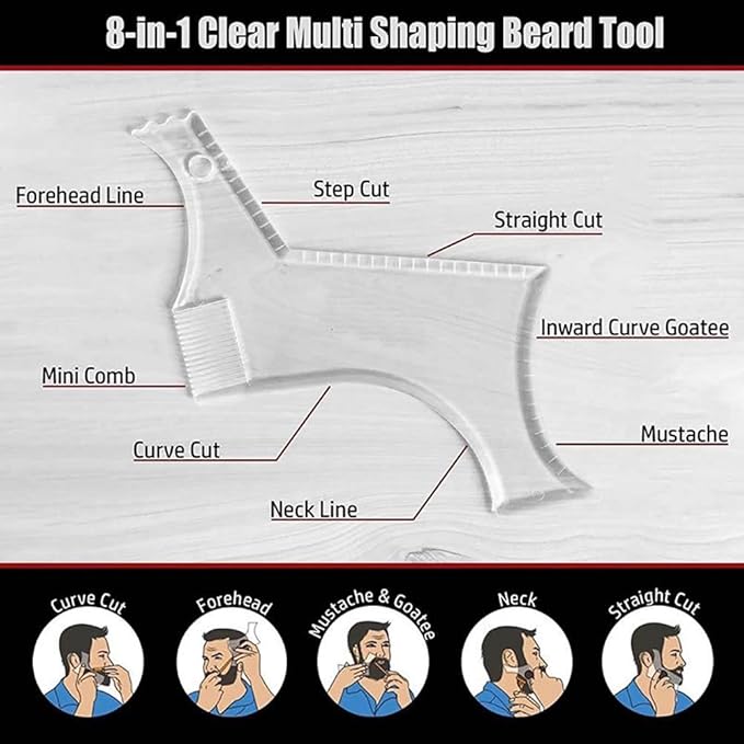 Beard Shaper Template Shaping Tool,Kucheed Premium Quality Template Shaping for Goatee Mustache Sideburns Facial Hair Trimming Grooming Guide for Men Jaw Cheek Neck Line Symmetric Curve