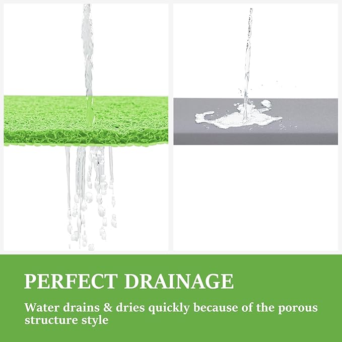 LuxStep Shower Mat Bathtub Mat,32x16 inch, Non-Slip Bath Mat with Drain, Quick Drying PVC Loofah Bathmat for Tub,Shower,Bathroom,Grass Green