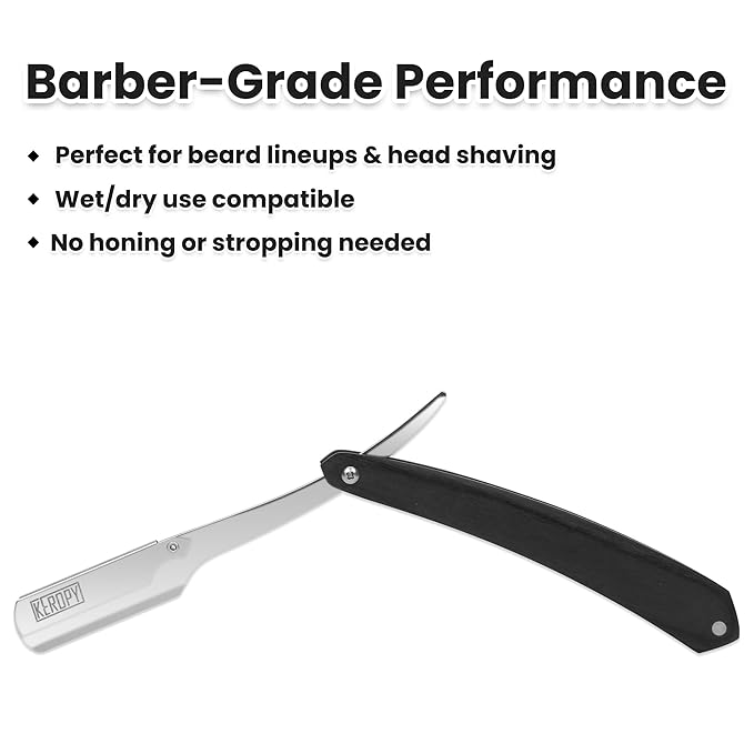 Black Wooden Handle Shavette Straight Razor Kit for Men - Professional Barber Straight Edge Razor with for a Close, Smooth Shave & Beard Shaping