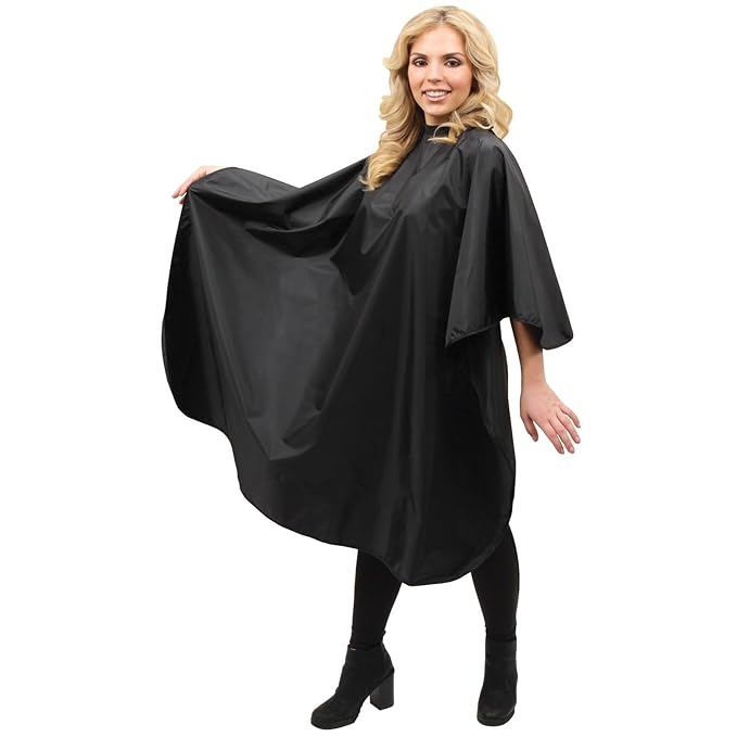 ForPro Low Fluorine Poly Chemical Cape, Professional Hair Salon Styling Cape with Adjustable Snap Closure, 58” L x 47” W, Black