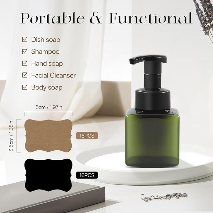 8.5 oz Foaming Soap Dispenser Plastic Foaming Pump Bottle, Refillable Dispenser with Plastic Pump, Empty Hand Bottles for Liquid Soap, Shampoo, Bathroom,Hotel,Restaurant (30, Green)