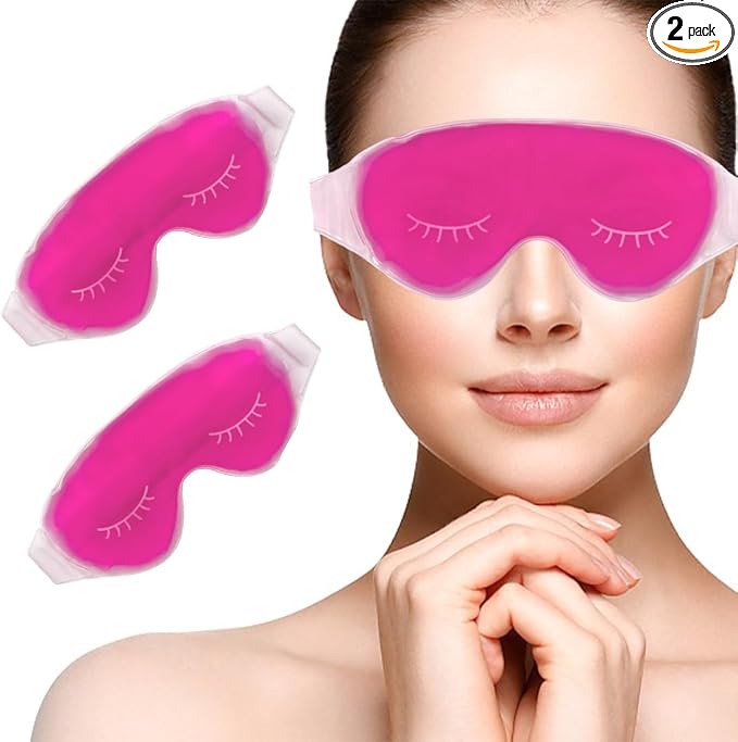 Cooling Eye Mask, Reusable Cold Eye Mask for Hot Cold Treatment for Eye Strain, Eye Swelling, Eye Redness, Puffy Eyes, Dark Circles, Smooth Fine Lines and Eye Recover Surgery. 2 Packs (Pink)