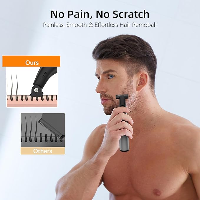 RUIM Men's 3-in-1 Body Groomer | Waterproof Electric Shaver for Groin & Sensitive Areas | Painless Wet/Dry Use with Nose & Eyebrow Trimmer | 8-Head Kit for Chest, Back, Body Hair