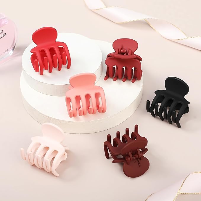 6 Pcs Hair Clips Small Claw Clips for Thin Hair Medium Matte Non-slip Hair Accessories for Women and Girls (Red)