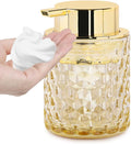Amber Foaming Soap Dispenser, Glass Soap Dispenser with Gold Pump, Bathroom Refillable 10 Oz Lotion Shampoo Pump Container Vintage Diamond Bottle for Bathroom and Kitchen