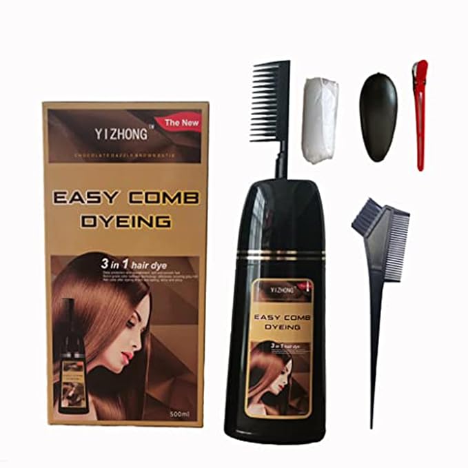 Brown Hair Dye Shampoo YIZHONG Light Golden Brown Hair Color For Gray Hair Coverage Permanent 3 in 1 For Women Men Easy Comb Dyeing Champu Para Canas（ Golden Brown）