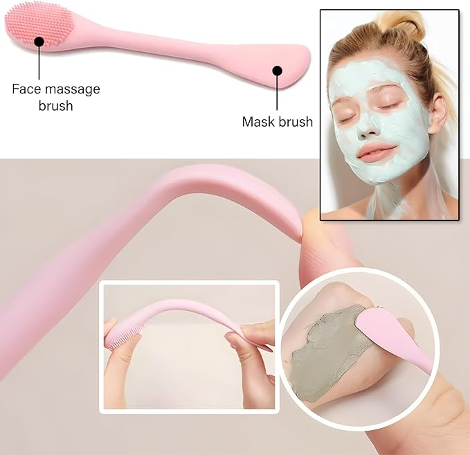 Silicone Facial Mask Applicator Face Masks Skincare Brush Facial Scrubber Double-Head Lotion Spatula Scoop for Makeup,Foundation,Cream,Lotion,Moisturizer,Gel,Peel,Mud Masks (Grey+Pink)
