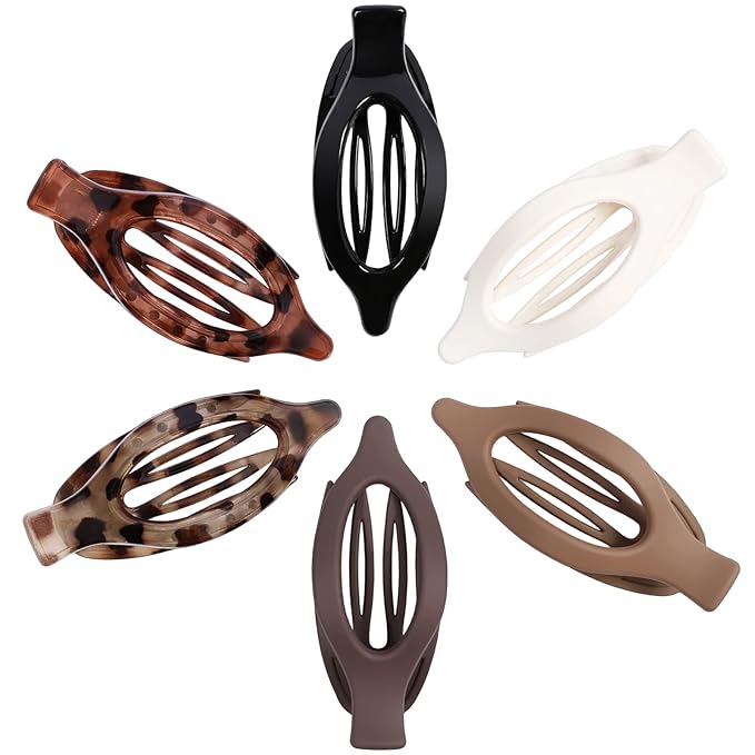Flat Hair Clips for Women - 6 PCS French Flat Claw Clips Medium Hair Clips for Girls Large Hair Claw Clips for Thick or Thin Hair Strong Hold No Slip Hair Accessories for women (Transparent)