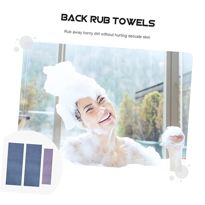 3pcs Bathroom Towels Back Scrubbers Exfoliating Bath Cloth Wash Massage Mitts and Long Straps for Back Rubbing