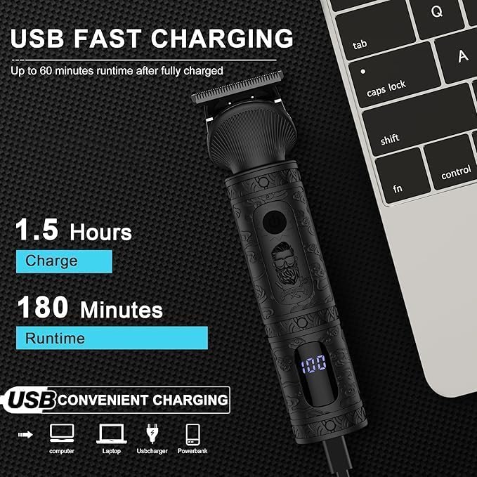 Beard Trimmer for Men Professional Mens Beard Grooming Kit T-Blade Trimmer Electric Shaver Razor Nose Body Trimmer Hair Cutting Kit Cordless 7 in 1 Black