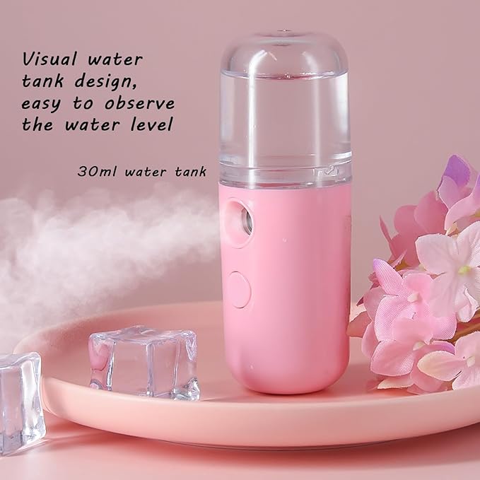 Kingsmile Nano Mist Sprayer, Electric Nano Mister, Portable Face Mister for Eyelash Extensions & Daily Care, Mini Face Humidifier, Facial Mister with 1OZ /30ML Large Capacity Screwing Water Tank Pink