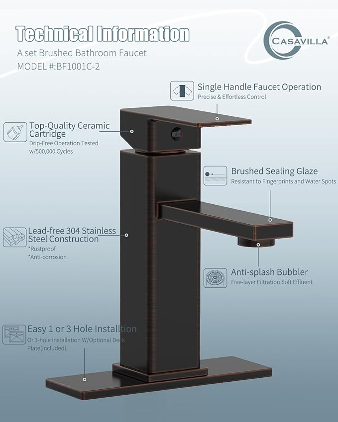 Bathroom Sink Faucet-2 Sets, Oil Rubbed Bronze Bathroom Faucet with Pop-up Drain and 6 Inch Deck Plate, Single Handle for Modern Farmhouse RV Sink (2 Holes)