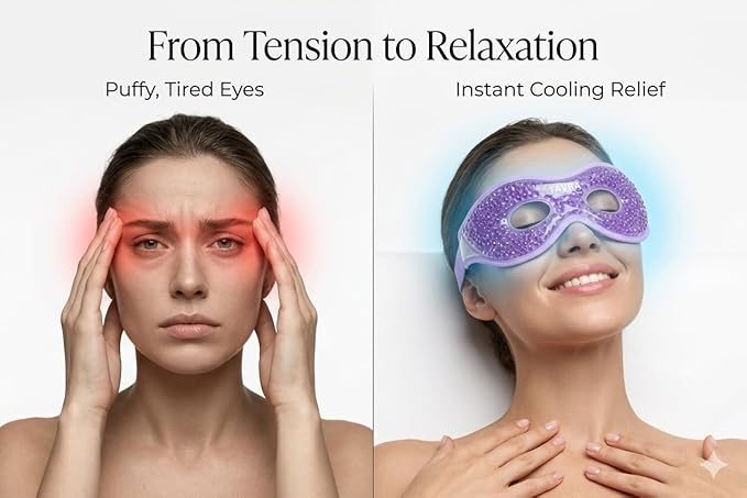 Gel Eye Mask – Hot & Cold Therapy Reusable Cooling Pad for Puffy Eyes, Migraines, Sinus Pressure & Dark Circles – Soothing Gel Bead Cold Pack (Purple)